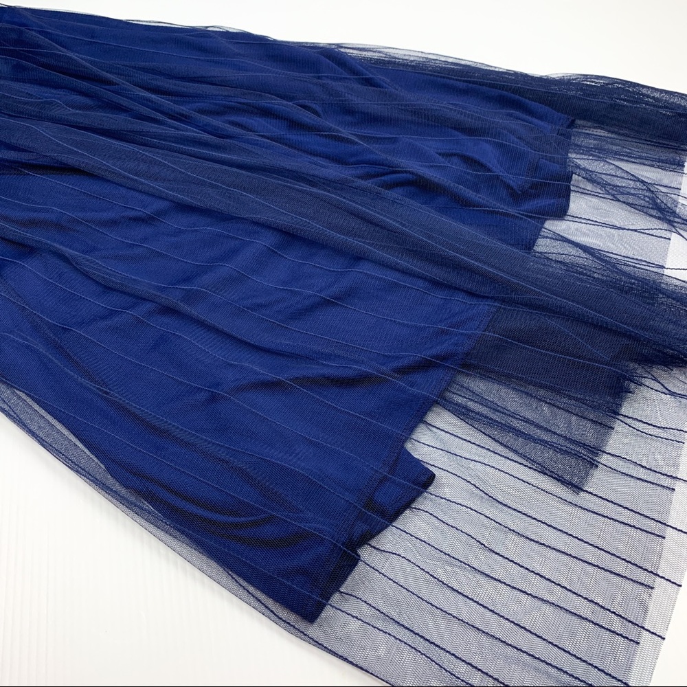 Navy Blue Criss Cross Back Mesh Elegant Maxi Dress - Picture 10 of 11